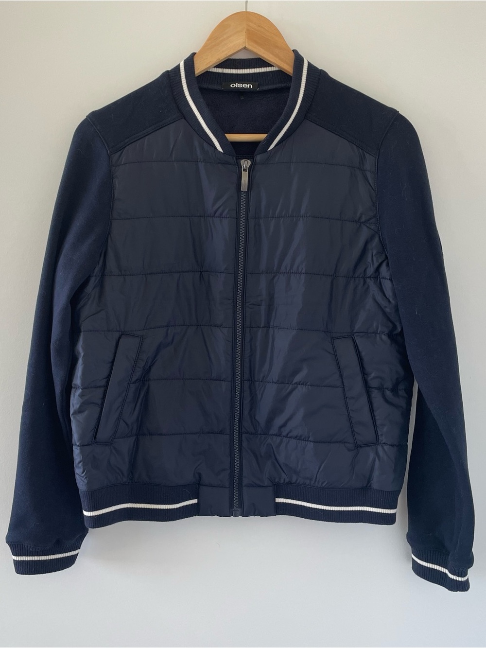 Olsen navy fleece-lined navy zip-up jacket